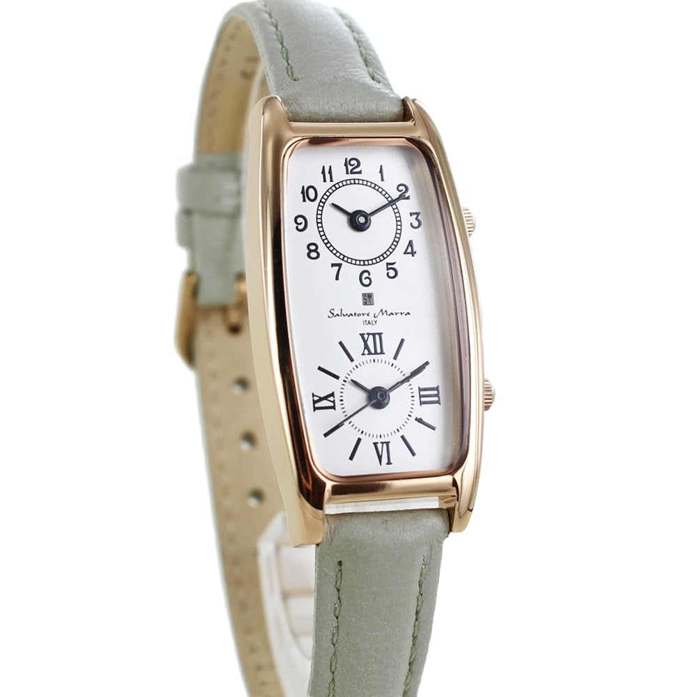 Watch with Leather Rectangular and Dual Time [Salvatore Marra] Women's Strap, Square, [] (no.2, Gray)
