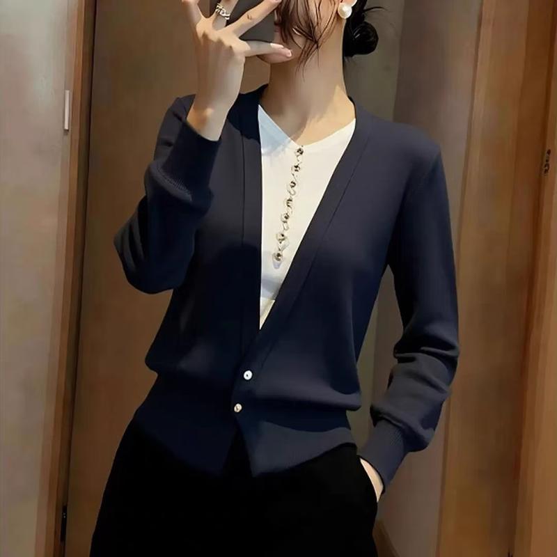 ZOSOUL Elegant Faux Two-Piece V-Neck Knit Top