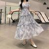 Large size women's floral dress women's summer waist and thin skirt super fairy Mori fat mm drape a-word skirt