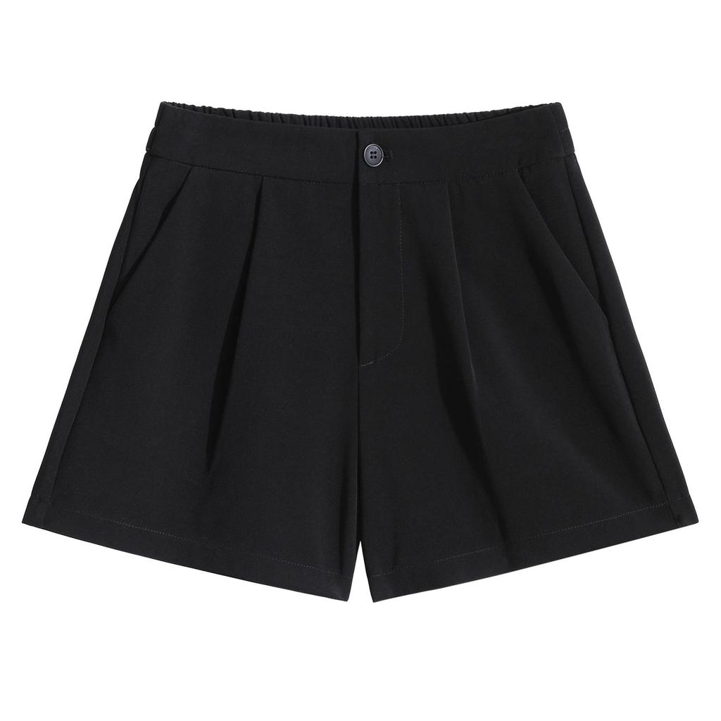 Women's 2024 French A-Line Black Summer Shorts - High Waist, Thin, Loose, Wide-Leg Design