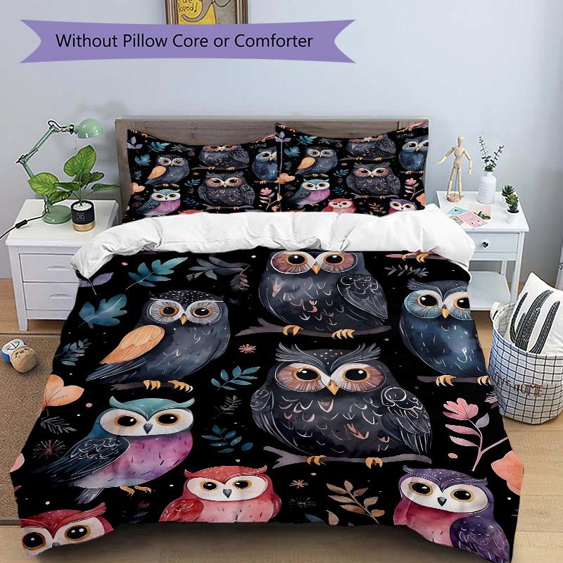 3pcs Enchanted Night Owl Quilt Cover Set, Soft and Cozy Bedroom 135x200cm