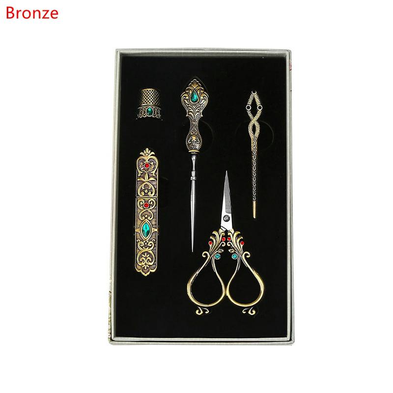 5PCS/Set European Style Tailor Vintage Sewing Scissors Kit With Thimble Embroidery DIY Craft Supplies With Needles Scissors
