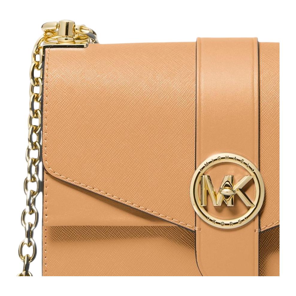 Michael Kors Mk Greenwich Letter Round Logo Chain Flap Leather Shoulder Crossbody Bag Small Women bags Peanut 32S1GGRC0L-174