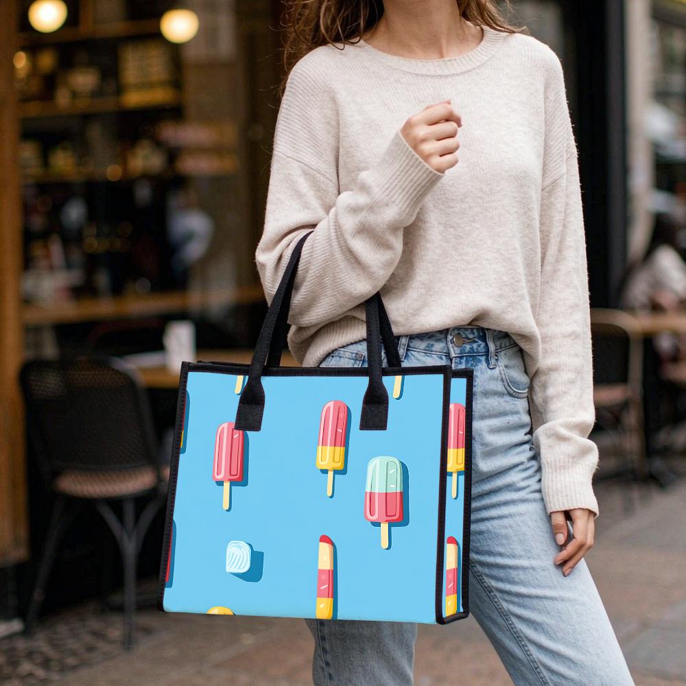 Cute Popsicle Printed Tote Bag Casual Large Capacity Handbag for Daily Shopping Outdoor Commute
