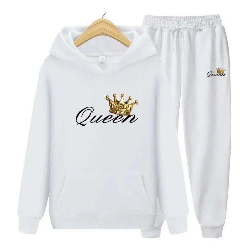 Queen Printing Autumn Winter Hoodies+Pants Two Piece Set  Womens Hoodies Tracksuits Jogger Pants thick Warm Clothes