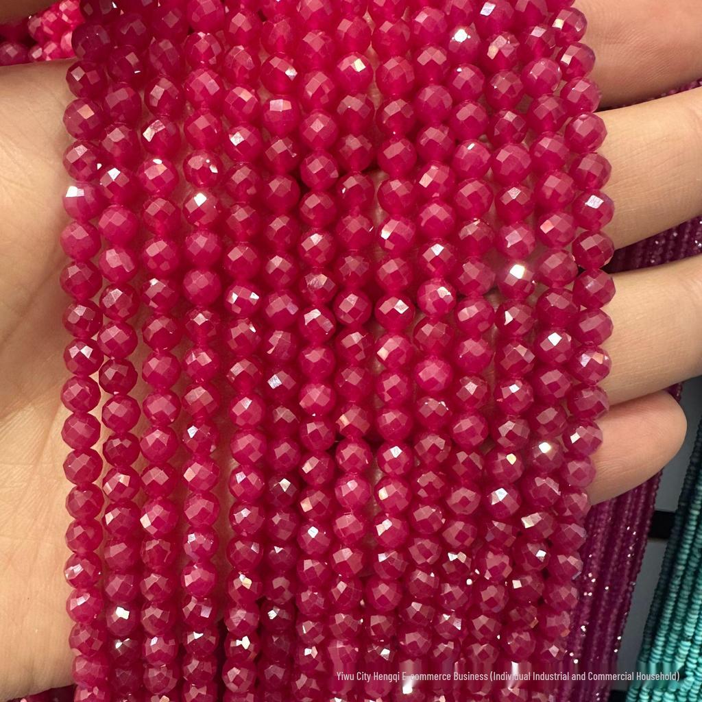 Lab-Grown Ruby Red Corundum Round Faceted Beads, Smooth Surface, Semi-Finished Gemstone for Beading
