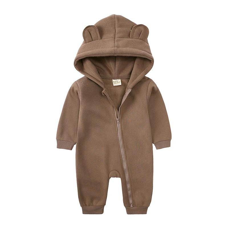 Baby Boys Girls Clothes Long Sleeve Rompers Solid Hoodies Bear Jumpsuit Costume Infant Onesies Bodysuit Newborn