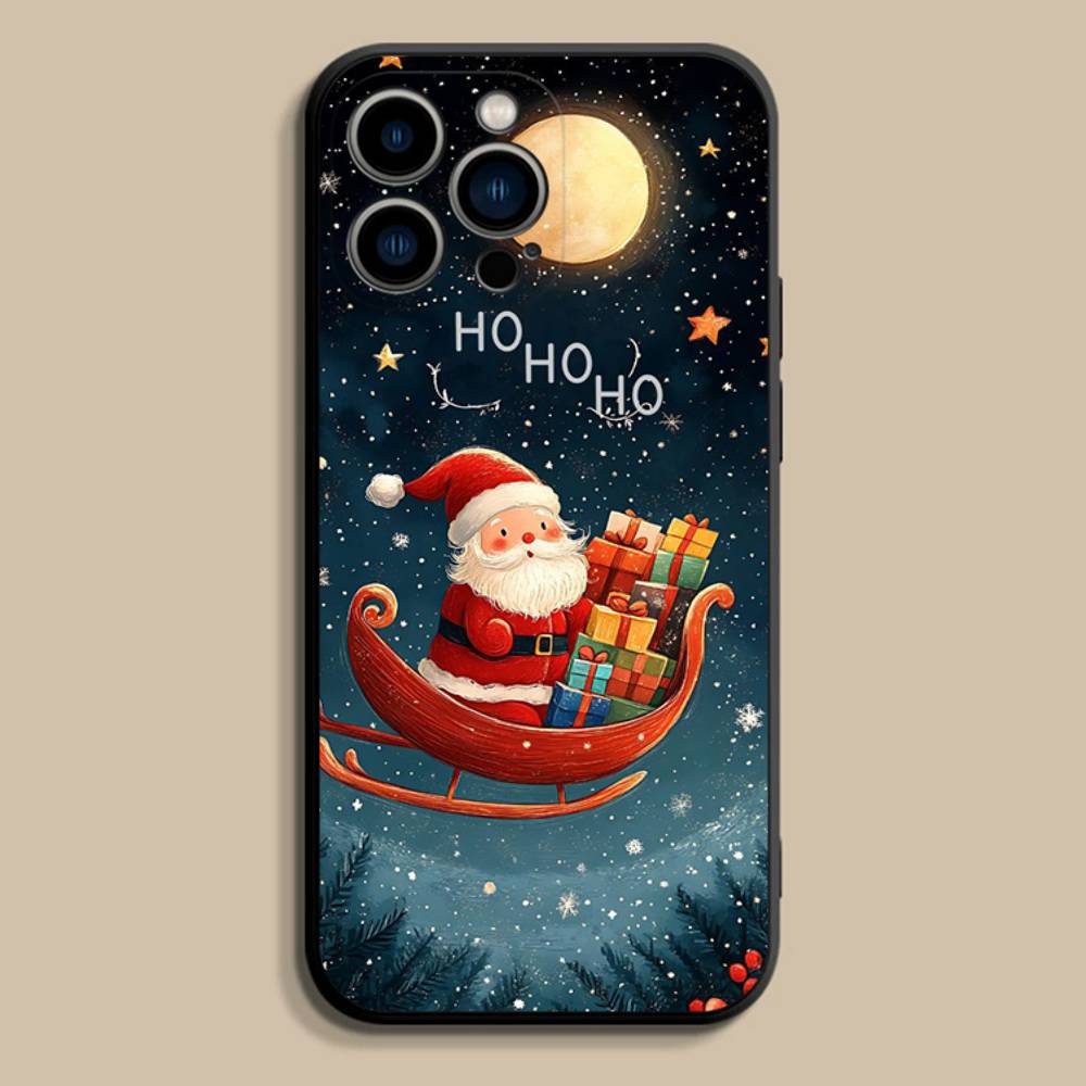 Christmas Santa Claus Phone Case For iPhone 17,16,15,14,13,12,Pro,Max,Plus,E,SE4,Air,Mini Black Soft Cover