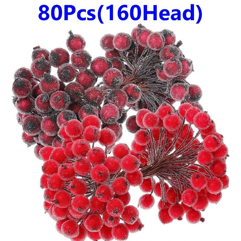 Wholesale Artificial Holly Berries Christmas Frosted Red Fake Berry Simulation DIY Wreath Mini Berries Flowers Xmas Party Decor