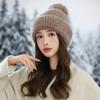 Metal standard knitted wool hat autumn and winter hat women's versatile velvet thickened windproof warm hat cute hairball hat