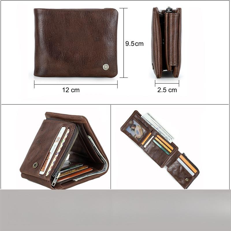 Black Angel RFID Anti-theft Brush Full-grain First-layer Cowhide Three-fold Men's Wallet Horizontal Multi-card Leather Wallet
