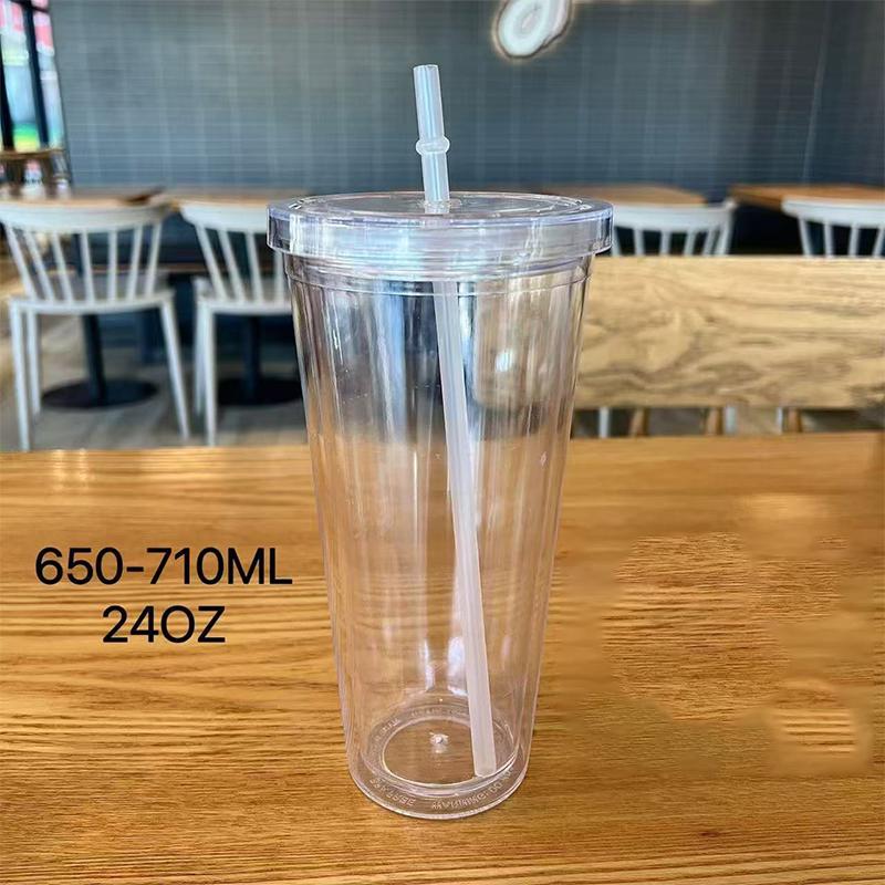 Clear Tumbler With Straw Reusable Transparent Double-Layer Water Bottle For Coffee Milk Diy Smoothie Cup Drinkware 1Pc