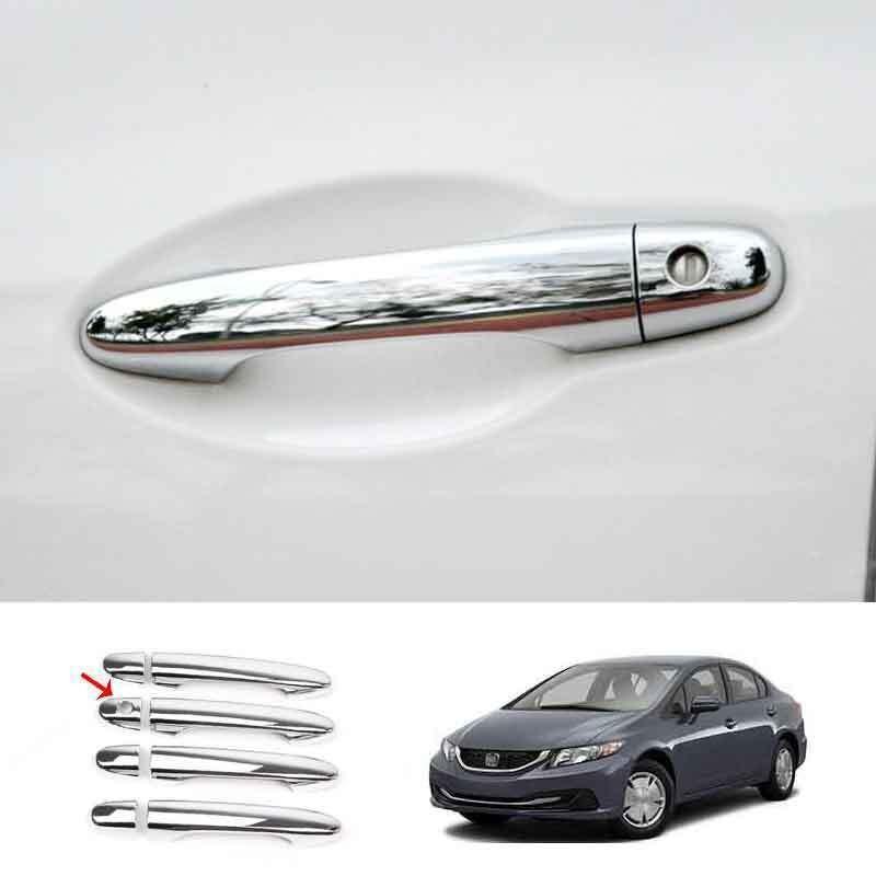 Chrome Outer Side Door Handle Cover Trim ABS 8X For Honda Civic 9th 2012-2015