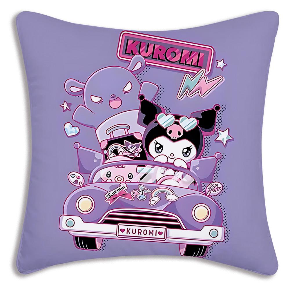Kawaii Kuromi Sanrios Pillow Covers Cartoon Sofa Decorative Home Double-Sided Printing Short Plush Cute Cushion Cover