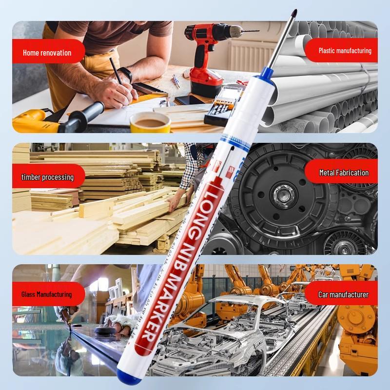 20mm Deep Hole Long Head Waterproof Oil-Based Pen for Woodworking, Tile, Hardware - Quick-Drying Scratch Marker