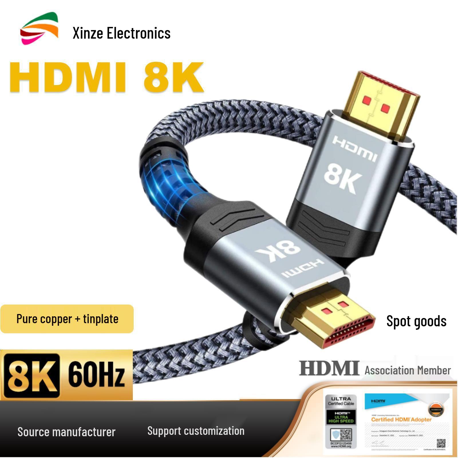 

8K HDMI 2.1 Male-to-Male Adapter Cable for TV and Computer Gray Cable 0.5m