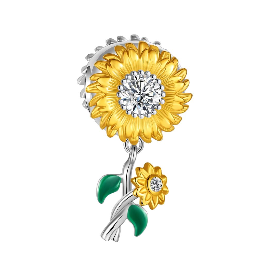 New Copper Golden Sunflowers Heart Charms Beads Fit Original Bracelets Necklace Party Diy Jewelry