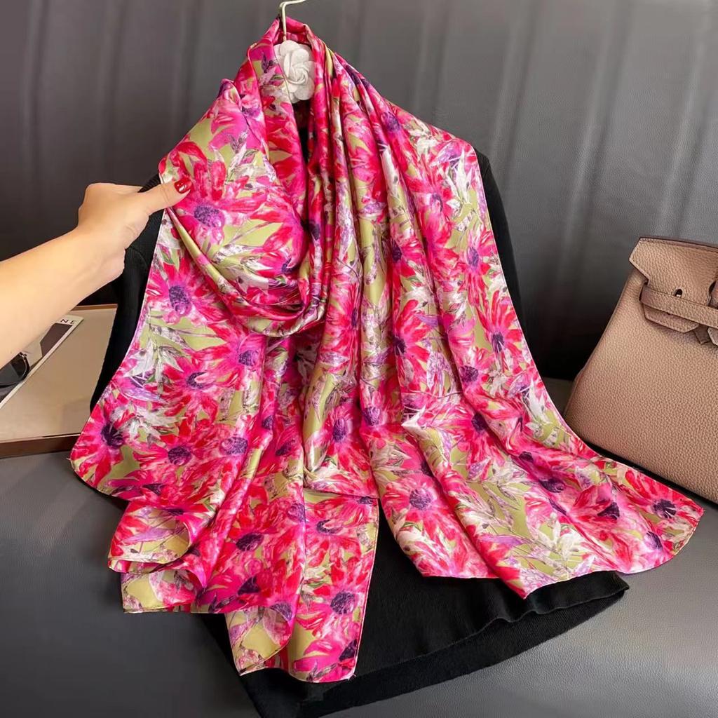 Silk scarf female spring and autumn fashion printing simulation silk temperament sarong thin section shawl scarf