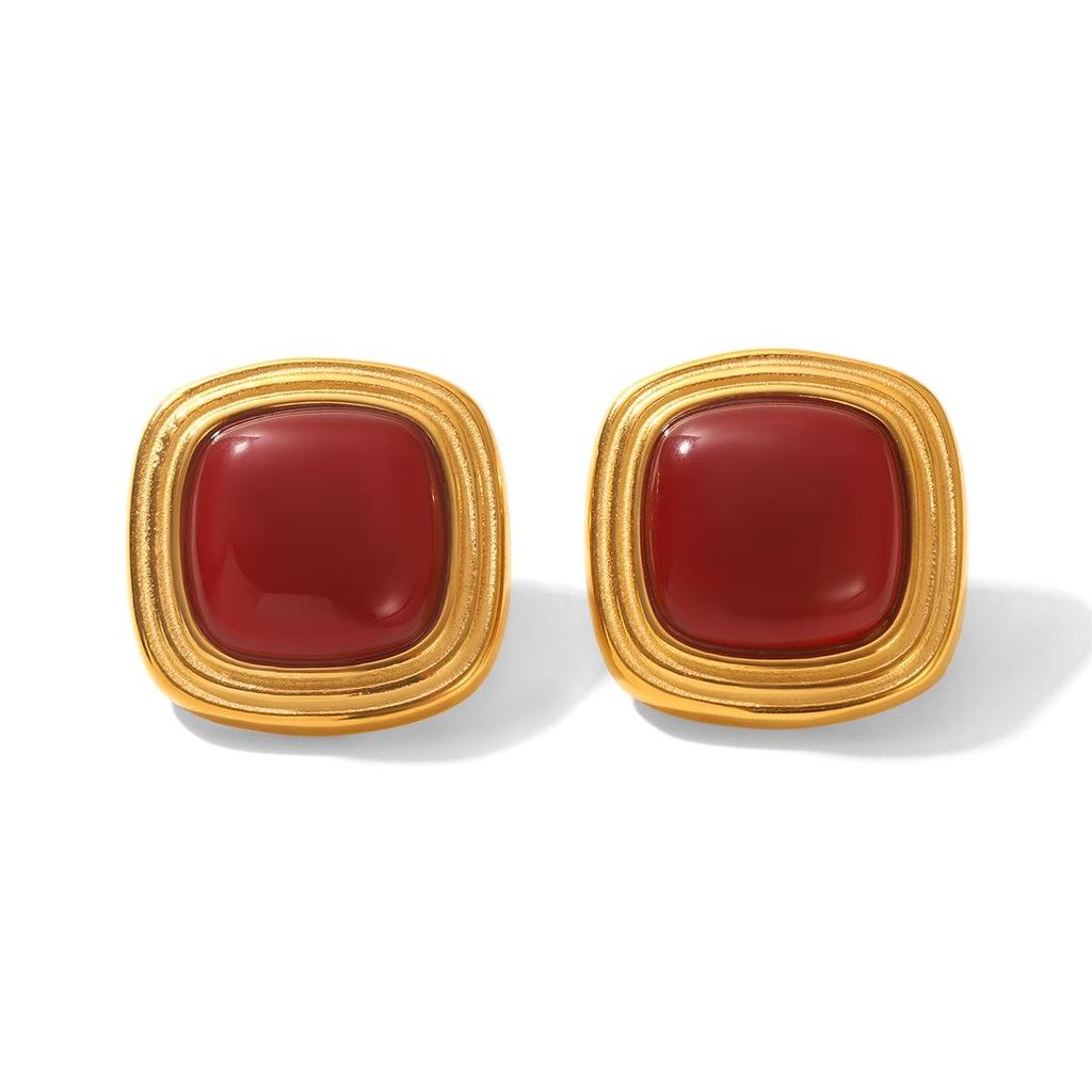 Retro Edelstahl 18k Gold Ohrringe: Nicht verblassende Titan-Ohrstecker, INS-Stil Leichter Luxusschmuck für Frauen