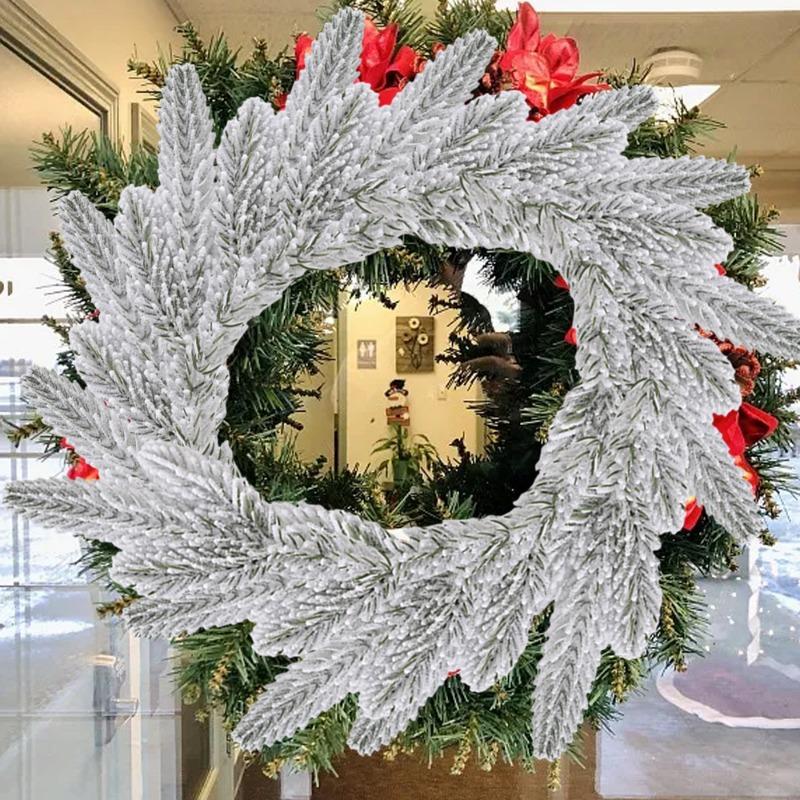 1/20PCS Christmas Pine Needle Branches Cypress Leaf Flock Pine Xmas Tree Artificial Fake Plant Wreath Ornament Snowy Twig Decor