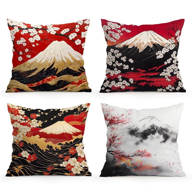 Home Decor Fuji Mountain & Cherry Blossom Pillow Covers Pattern Cushion Cover Suitable For Sofa Bedroom Car Pillow Cover