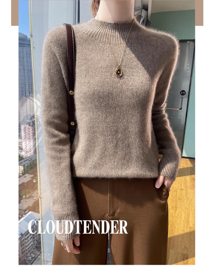 100% Pure Wool Thick Knit Half-High Neck Sweater - Luxurious Cashmere Base Layer for Autumn/Winter