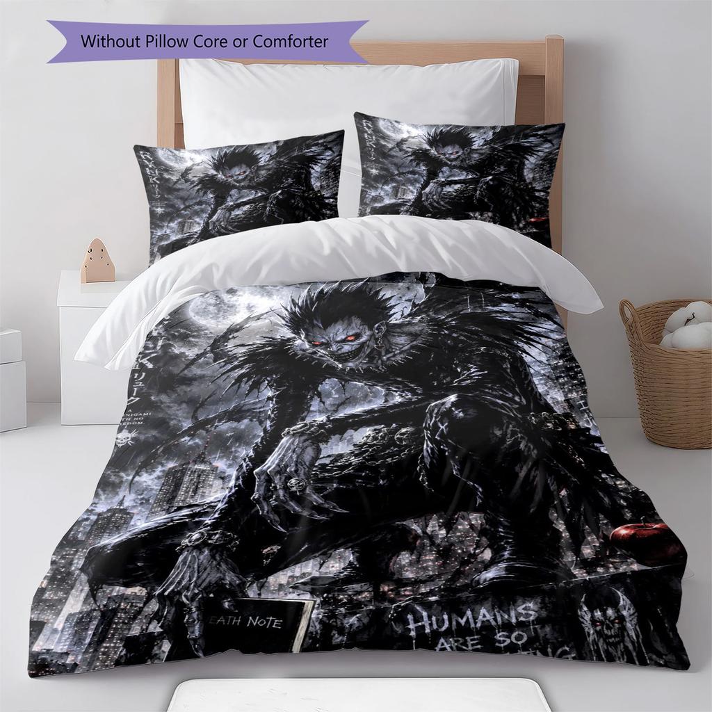 Ryuk Death Note Pattern Bedding Set Quilt Cover Pillowcase Home Decor Gift (1 * duvet cover + 2 * pillowcase, without core)
