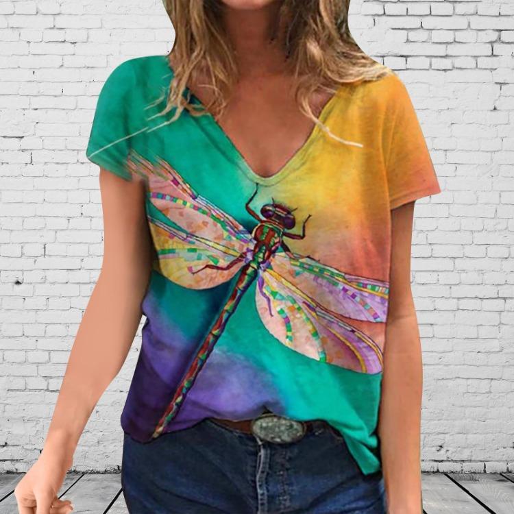 Women Plus Size Short Sleeve T Shirt V Neck Printed Blouse Tee Tops