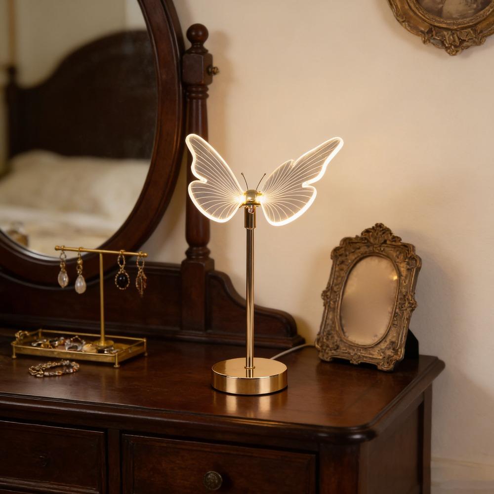 Butterfly Night Light Iron Base and Acrylic Desk Lamp Elegant Bedside Lamp Dorm Reading