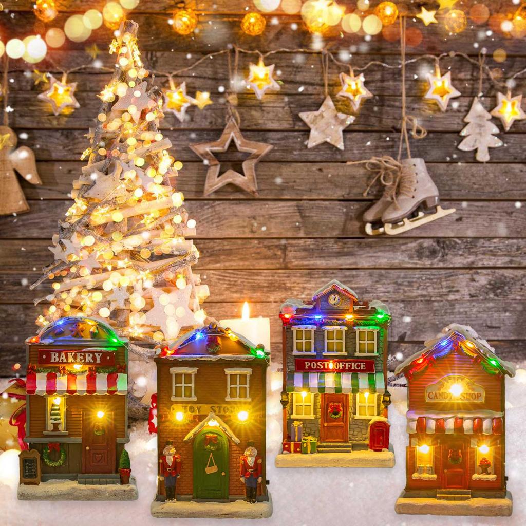 Christmas Tabletop Resin House With Colorful LED Lights and Melodic Songs for Holiday Decoration