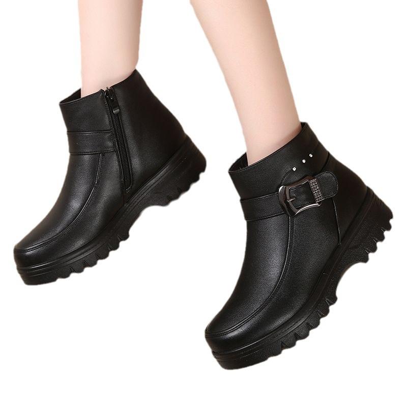 Snow cotton shoes women's winter new warm and velvet flat-bottomed non-slip short boots elderly boots women
