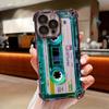 Unique Blue-Green Cassette Tape Phone Case For iPhone 17 16 15 14 13 12 11 Pro Max Plus 17 Air Airbag Plating Back Cover