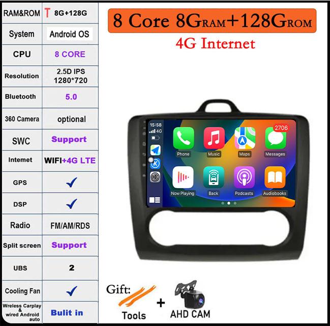 9 Inch For Ford Focus 2 3 MK2 MK3 2004-2011 DSP Android 14 Car Radio Multimedia Video Player Navigation Stereo GPS