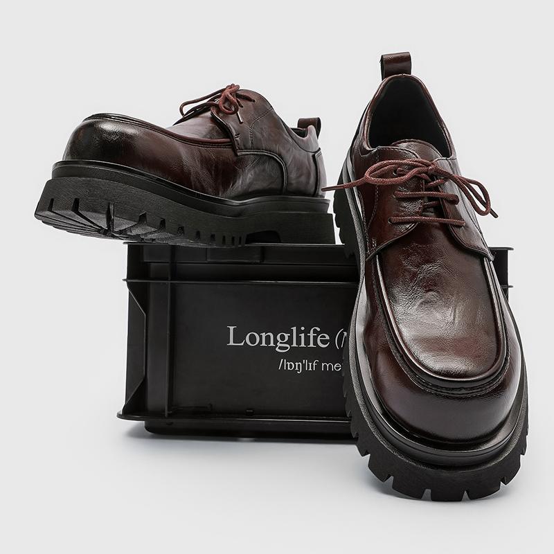 Fashion Retro Solid-Color Leather Men's Oxford Shoe Thick-Soled Anti-Slip Lace-Up Flat Shoe Autumn And Winter Casual Formal Office Shoes