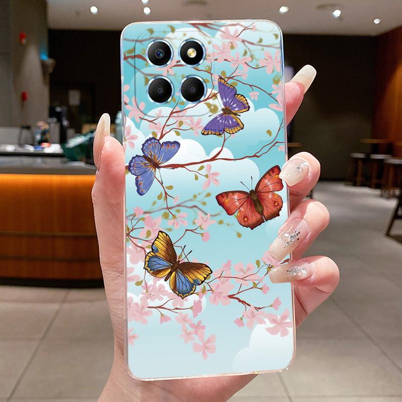 Phone Case For Honor X6 4G/X6S 4G/70 Lite/Play 30M/Honor X8 5G Butterfly Protective Casing Transparent Soft Silicone TPU Cover