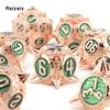 7 Pcs Copper Green Meteor Hammer Metal Dice Solid Metal Polyhedral Dice Set Suitable For Role-Playing Dice PropBoard Game Gift