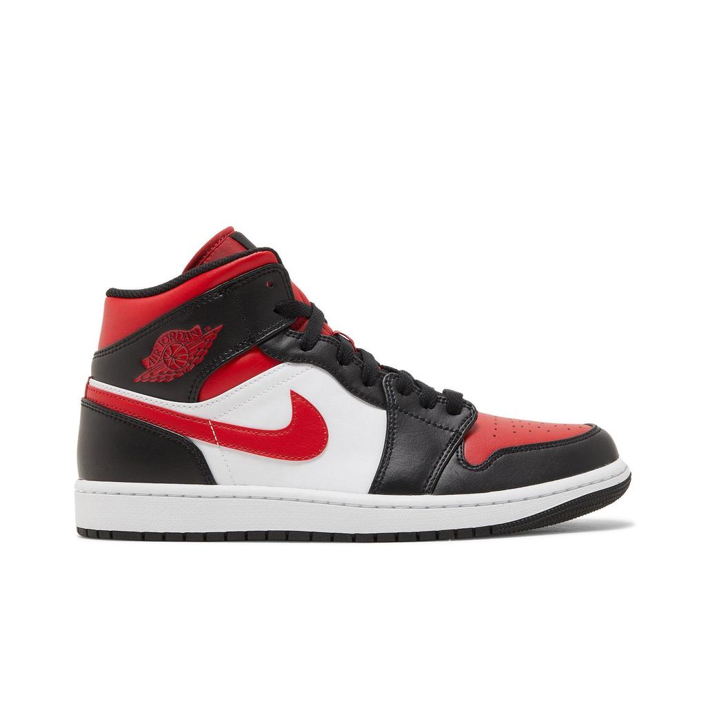 Air Jordan 1 Mid 'Bred Toe' (Unisex) Black / White / Fire Red Vintage Basketball Shoes 554724 079