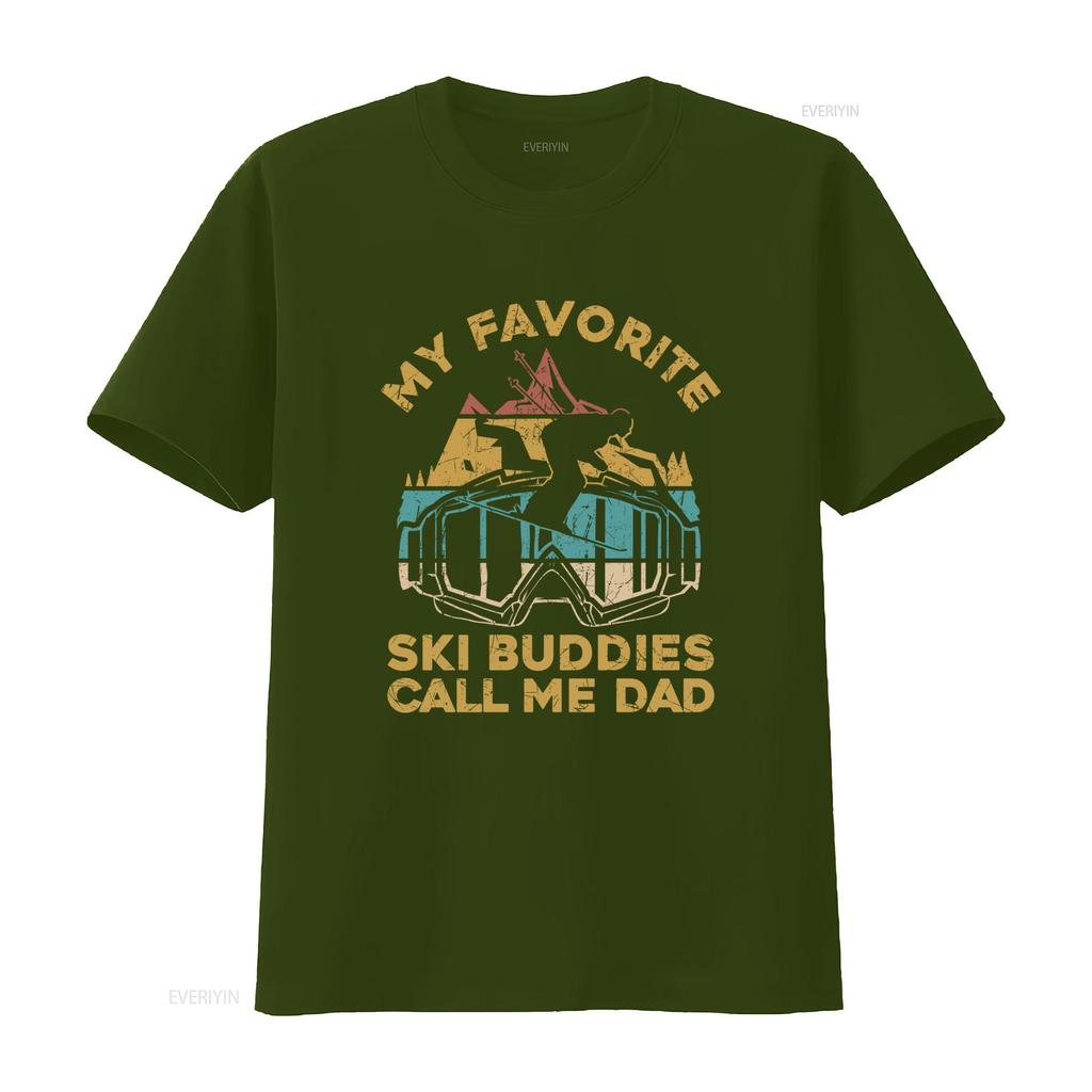 My Favorite Buddies Call Me Dad Skiing T Shirt Casual Crew Neck Slight Stretch Fabric Regular Fit Perfect For Unisex All Vintage