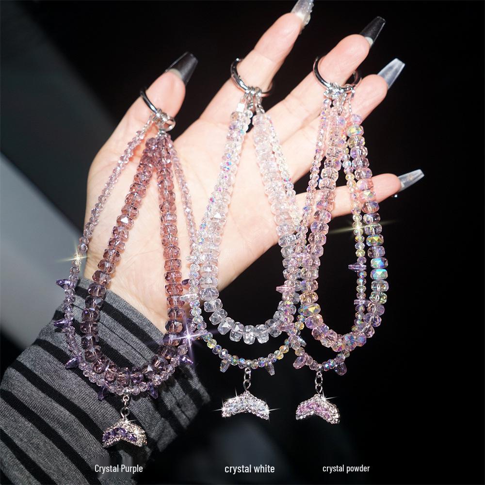 Elegant Crystal Mermaid Tail Pendant Double Chain Keychain & Phone Lanyard