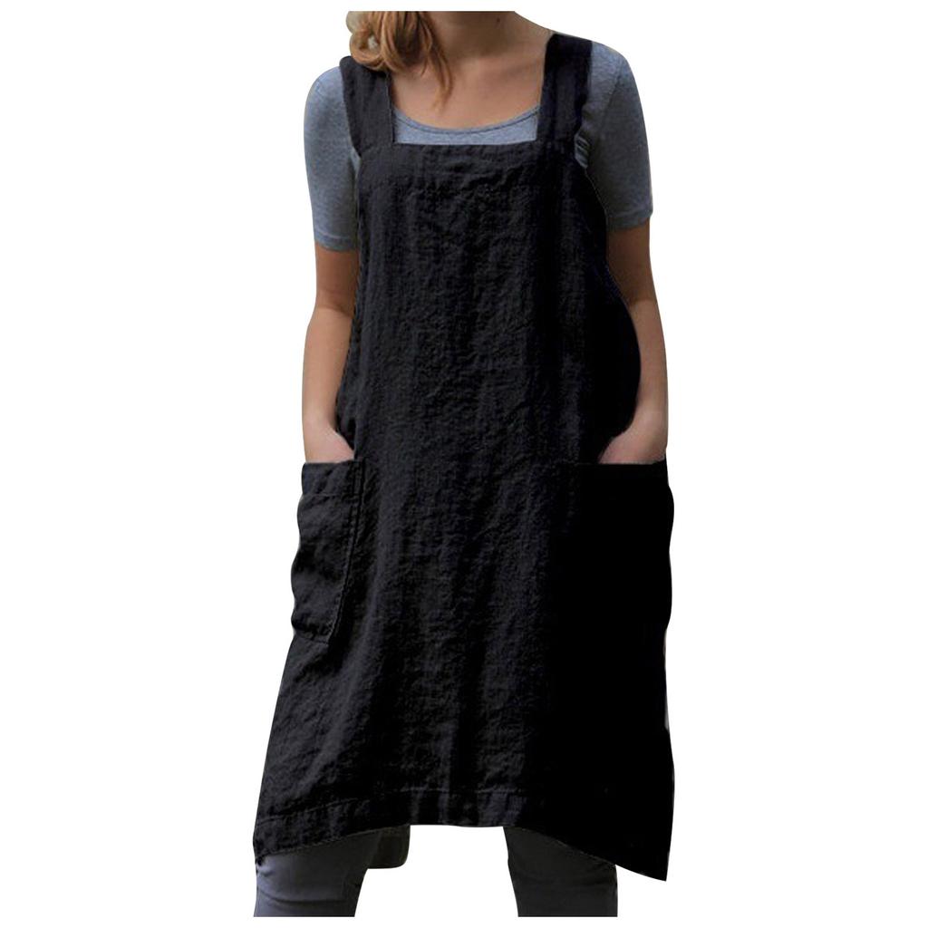 Apron For Baking Cooking And Gardening Cross Back Linen Women With 2 Pockets