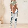 Women Plus Size Boho Leopard Palm Leaf Mix Print Scrub Set Short Sleeve V Neck Top And Wide Long Pants Medical Uniform