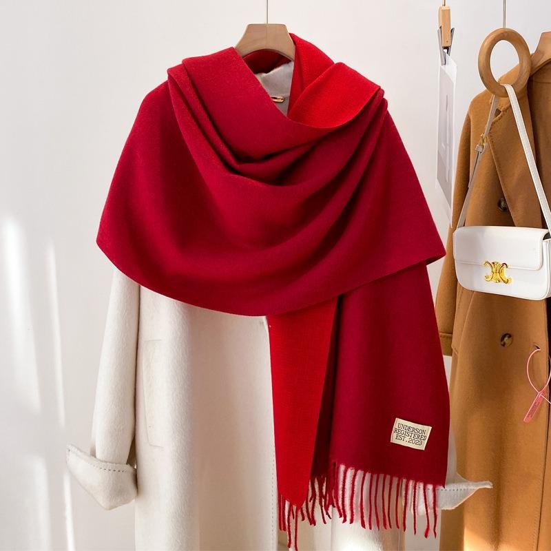 Red scarf men's and women's winter high-end sense new imitation cashmere versatile thickened neck protector knitted shawl