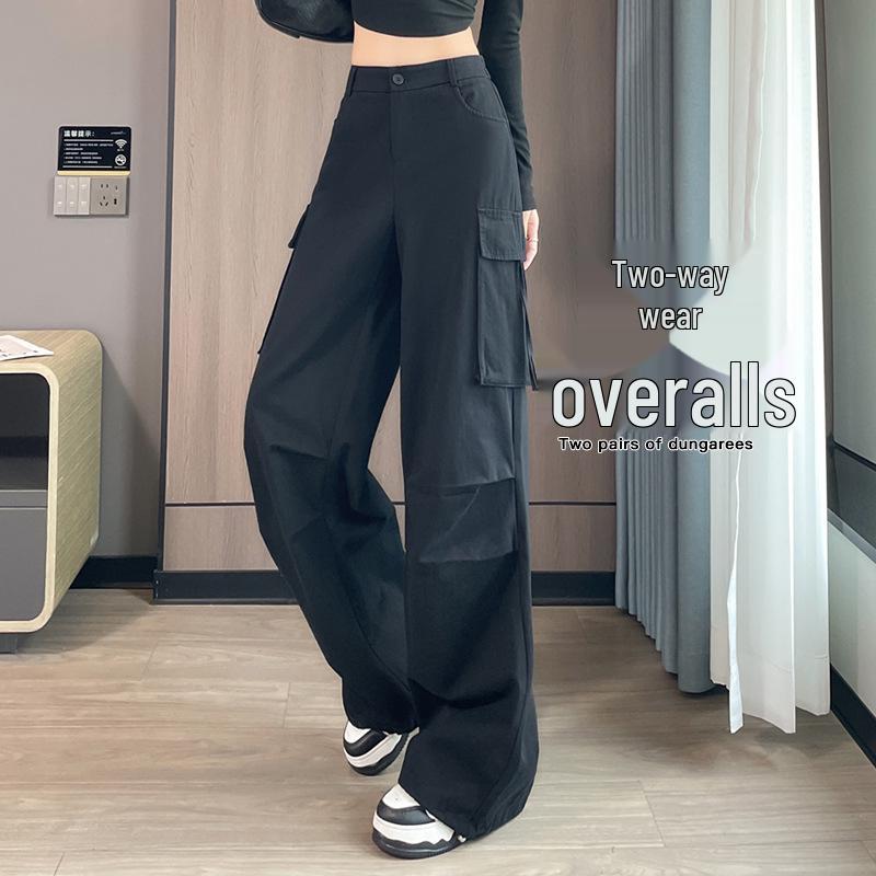 Women's High-Waisted Wide-Leg Cargo Pants with Convertible Pockets - Autumn Slimming Casual Wear