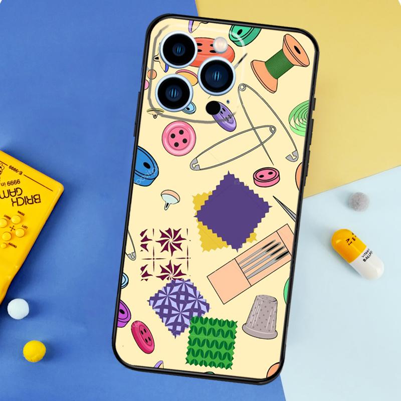 Sewing Scissors Buttons Phone Case For iPhone 17 16 15 14 12 11 13 Pro Max Mini 15 16 Plus 16e 17 Air Bumper Cover