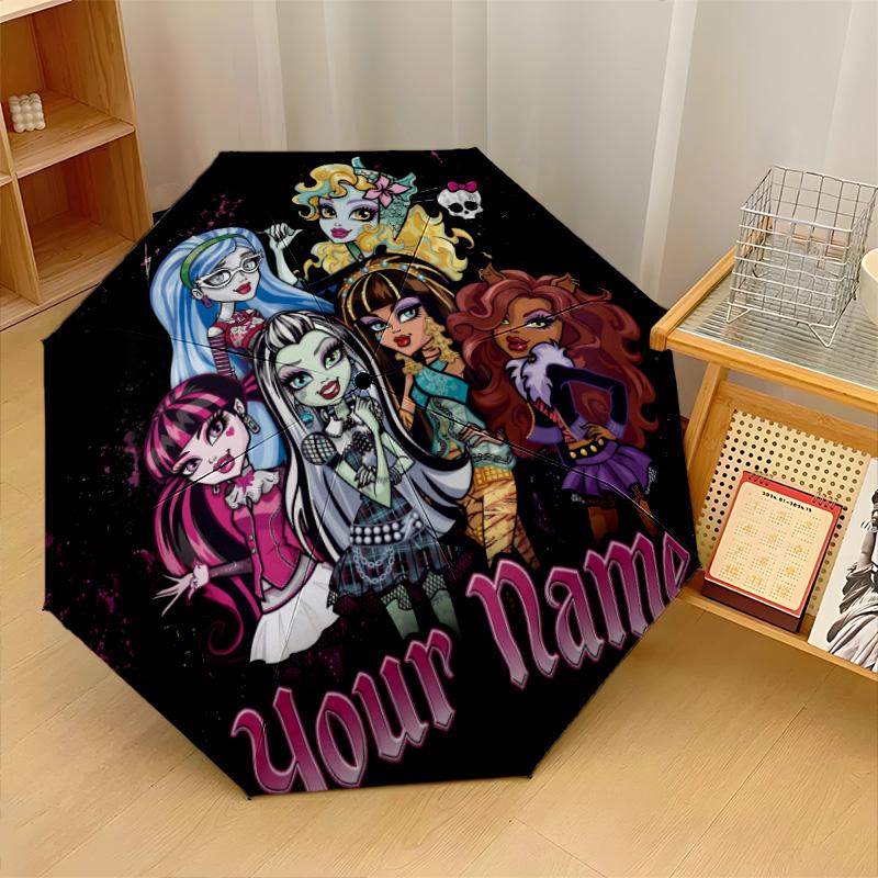 Custom Text Automatic 8 Bone Umbrella, Portable Sun Rain Protection UmbrellaMonster High