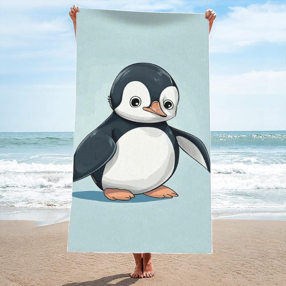 Superzachte strandlaken, absorberend en zandbestendig, lichtgewicht en sneldrogend, tropisch oceaan kawaii design met pinguïn W40*H60(CM)