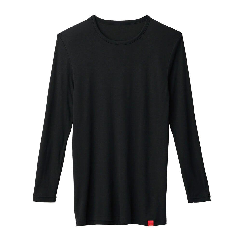Gunze Hot Magic Inner Soft and Crew Black Shirt, Warm, Neck, 3/4 Sleeve, MH1908, Men's,