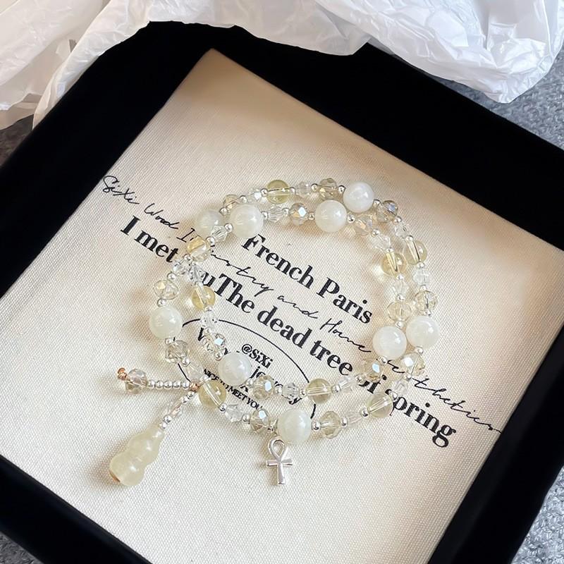 Handmade Natural Stone Crystal Beaded Bracelet Women Minimalist Elegant Jewelry Gift 2025