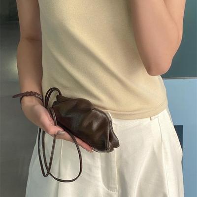 New Clip Cloud Bag Women's Premium Pleated Lipstick Shoulder Bag Neck Type Mini Soft Leather Dumpling Bag