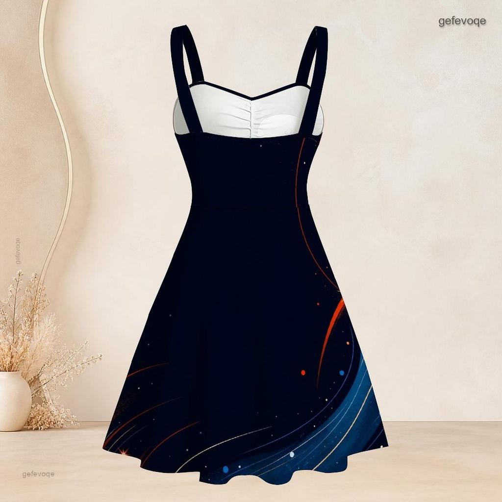 Women Plus Size Off Shoulder Strappy Dress Red Blue White Tie Dye Printed Sleeveless Fitted Waist Flared Hem